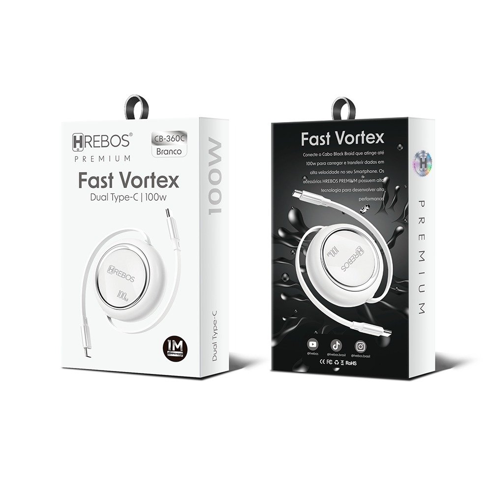 Cabo Smartphone Hrebos Cb-360c Fast Vortex 100w Usb-c 1m