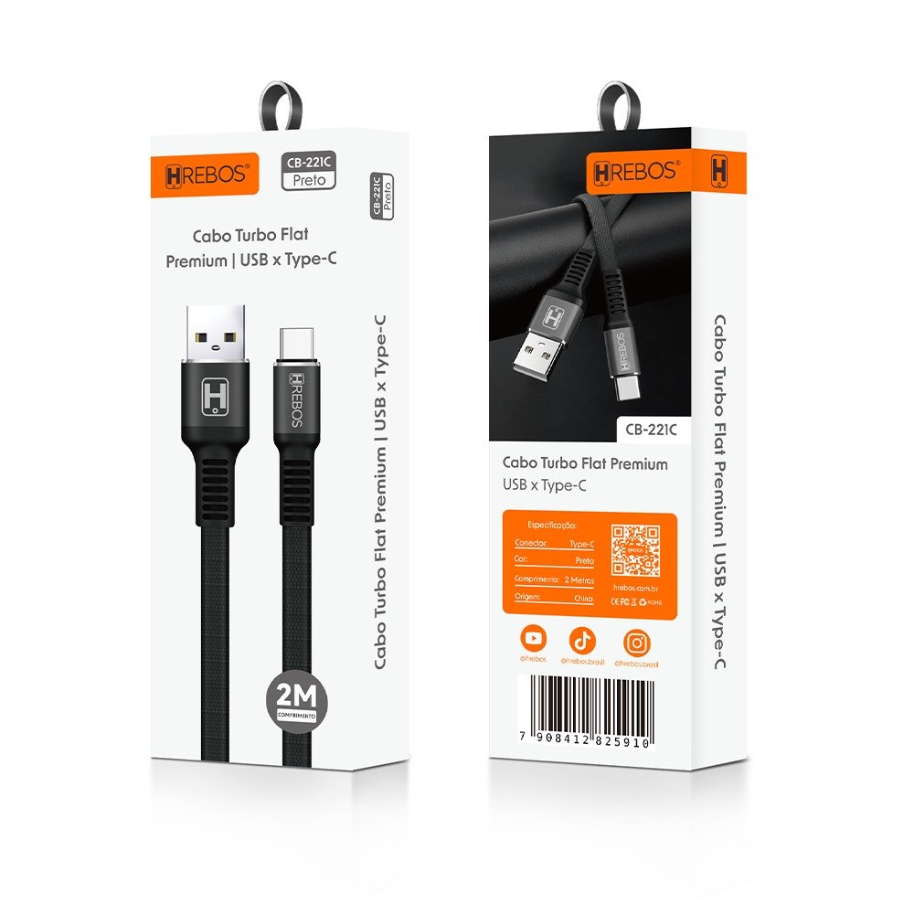 Cabo Turbo Hrebos Cb-221c Futuristic Usb Para Usb-c 2 Metros