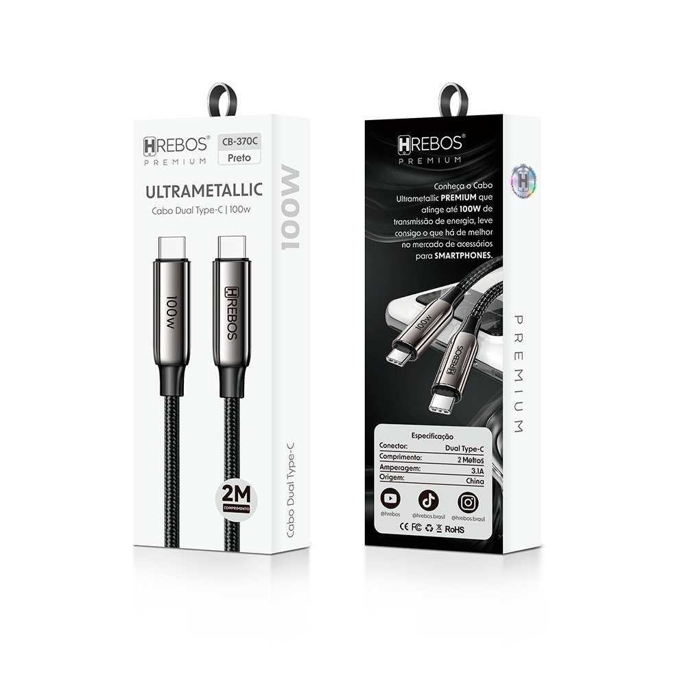 Cabo Hrebos Cb-370c Ultrametallic 100w Usb-c 2m Preto