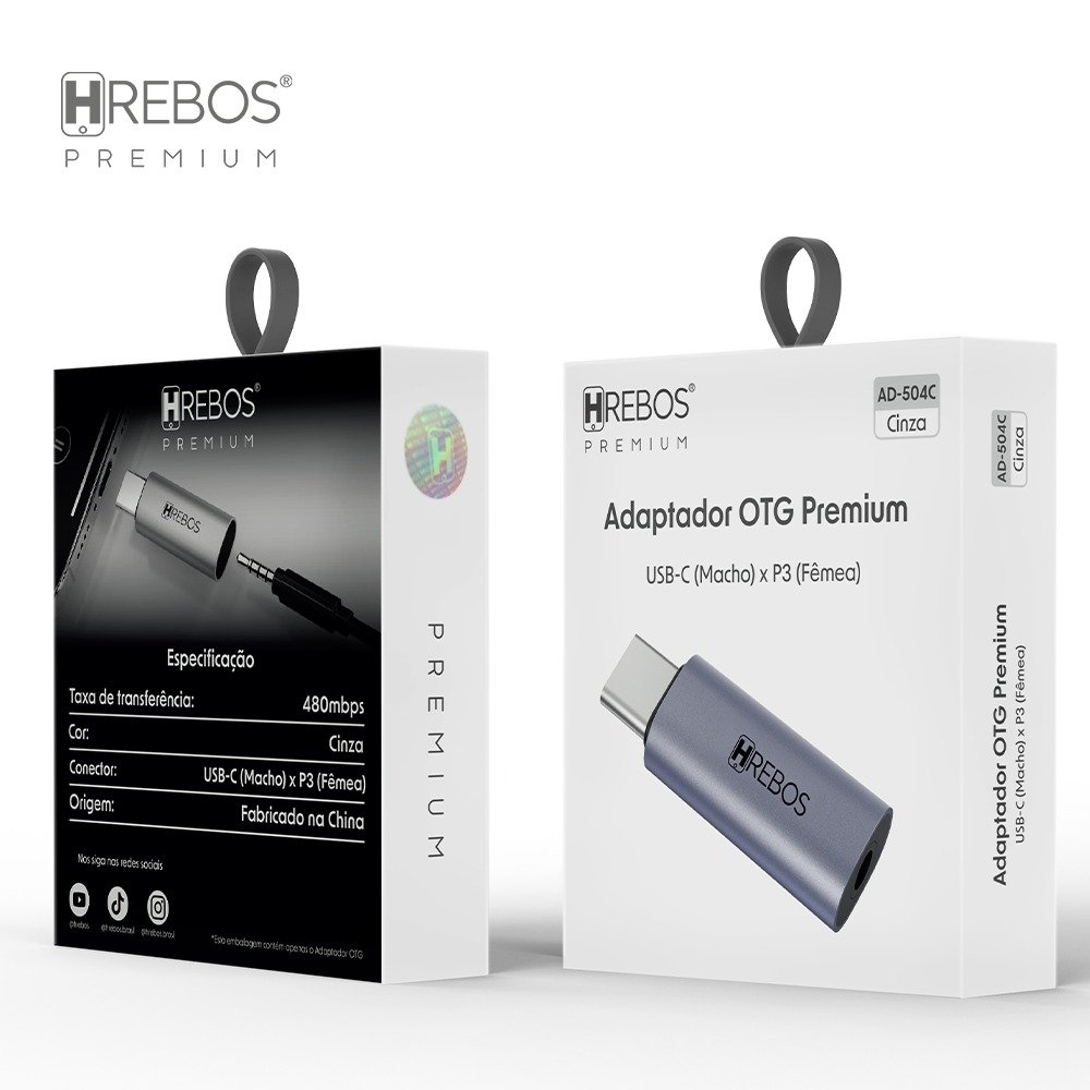 Adaptador Audio Hrebos Ad-504 Usb-a Macho P3 3.5mm Cinza