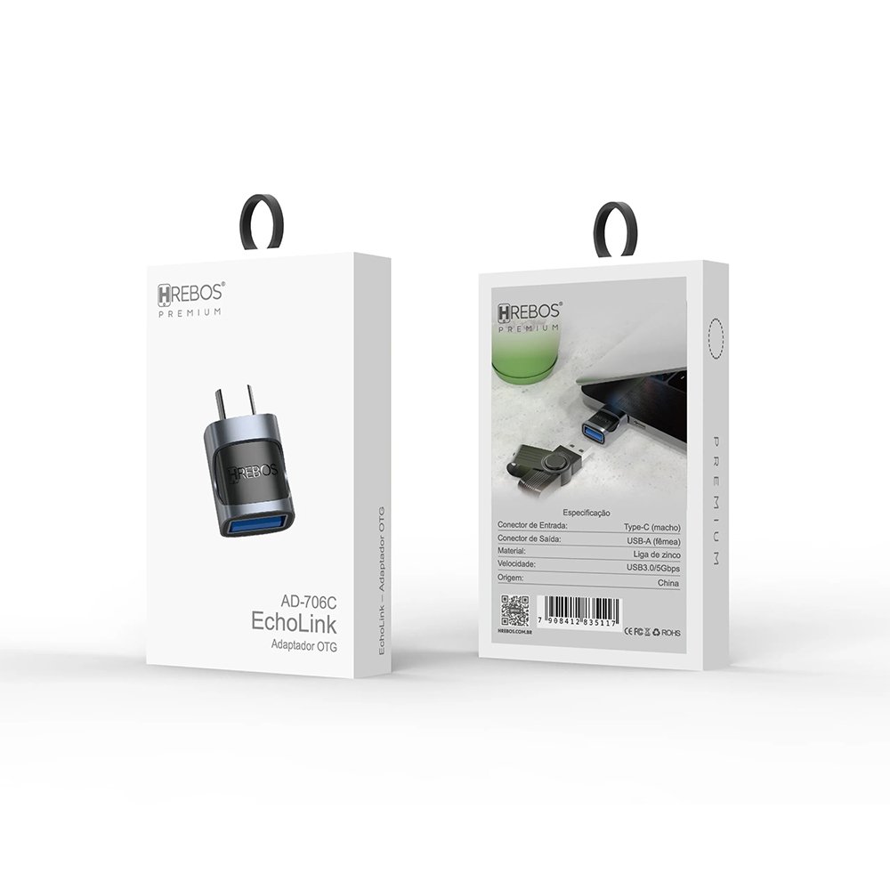 Adaptador Otg Hrebos Ad-706c Echolink Usb 3.0 5gbps Cinza-escuro
