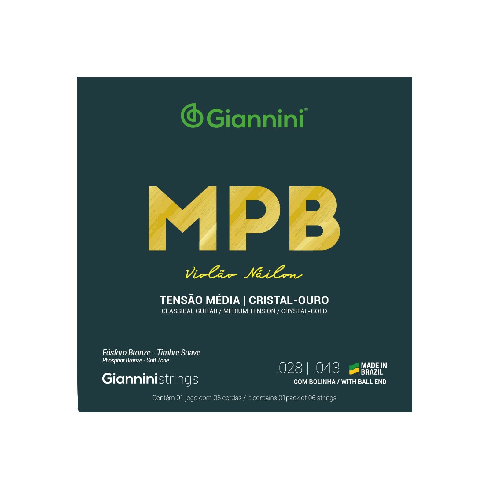 Jogo De Cordas Giannini Violão Nylon Cristal Ouro Mpb