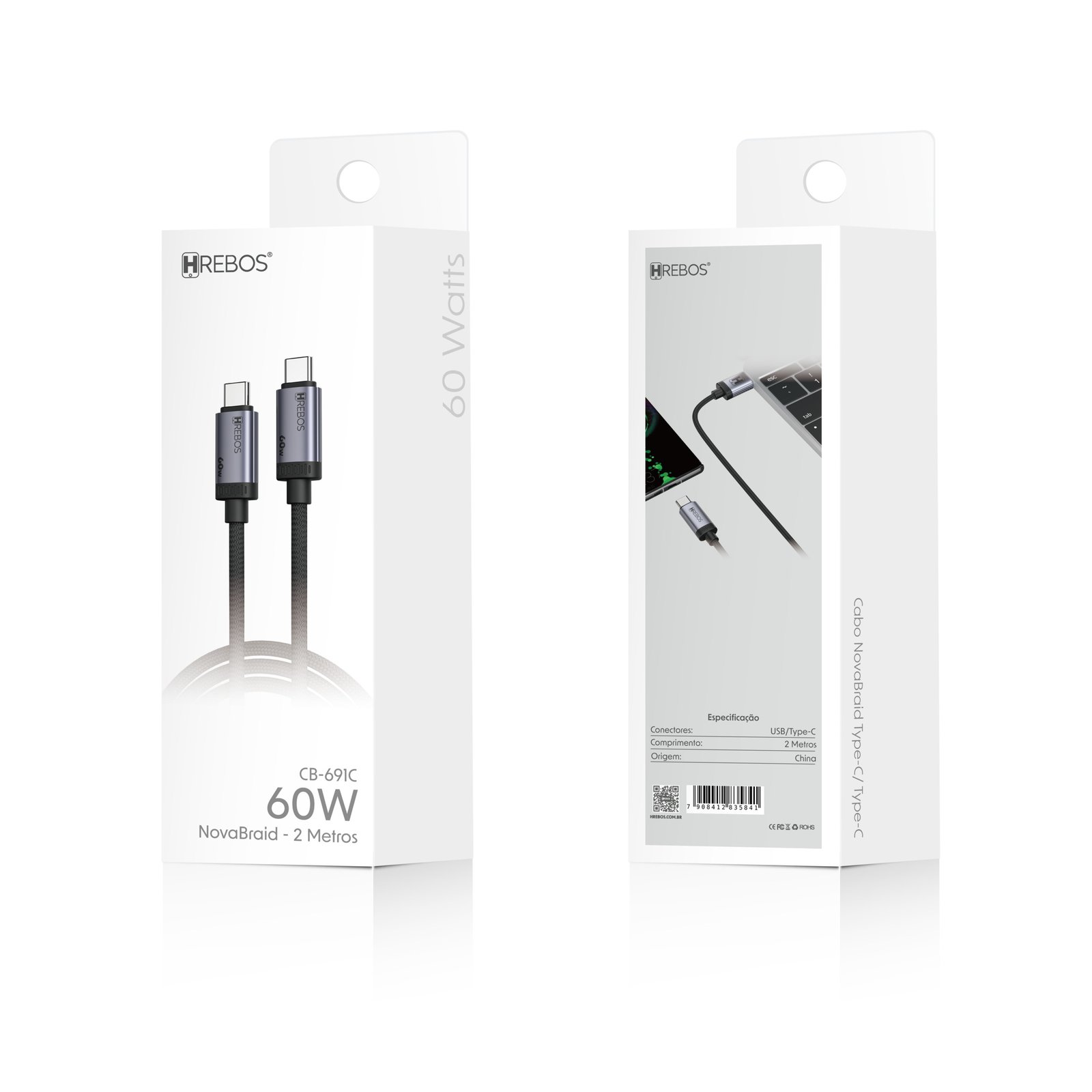 Cabo Hrebos Cb-691c Novabraid 60w Usb-c 2m Nylon Preto