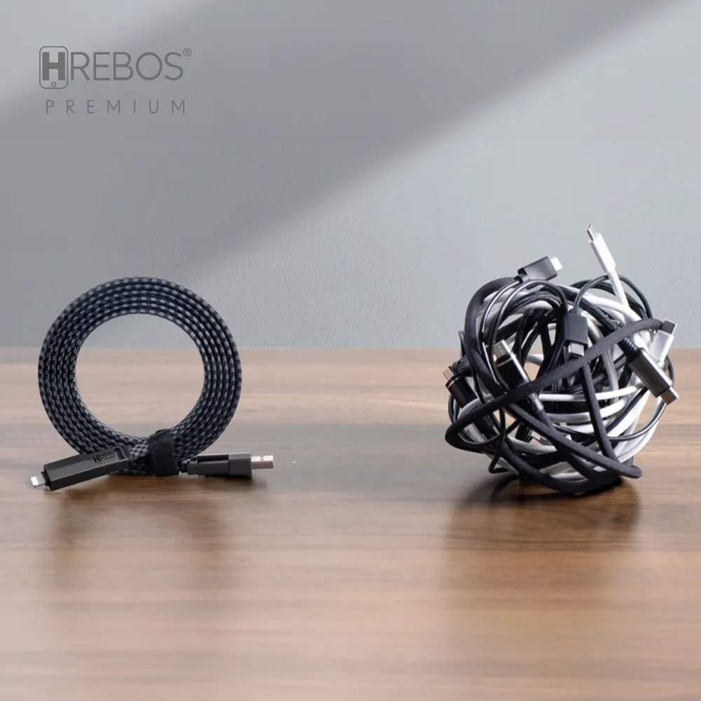 Cabo Hrebos 4 Em 1 Usb-c Lightning 60w Nylon 1.2m Cb-505 Cinza