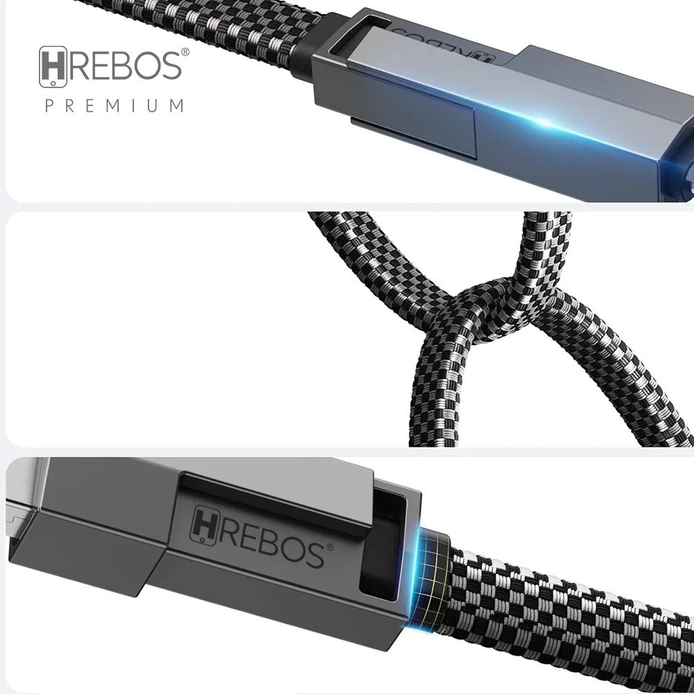 Cabo Hrebos 4 Em 1 Usb-c Lightning 60w Nylon 1.2m Cb-505 Cinza