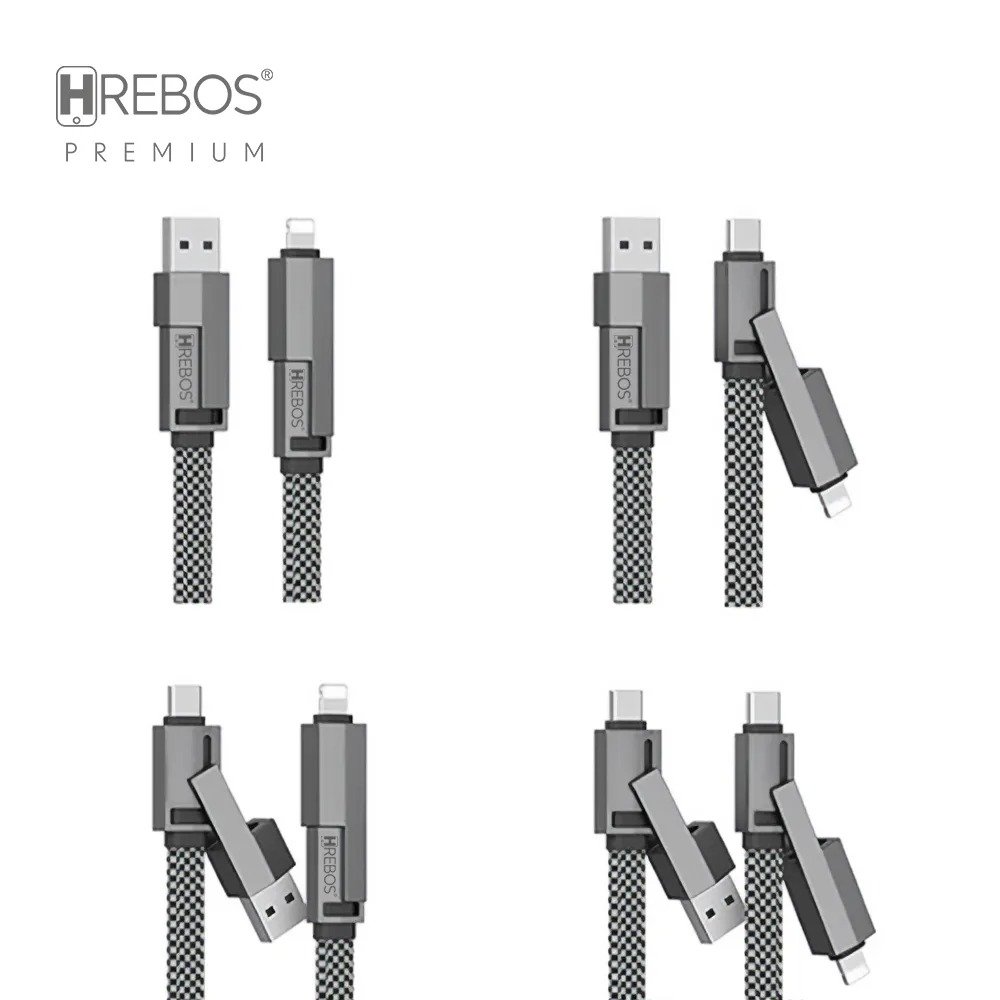 Cabo Hrebos 4 Em 1 Usb-c Lightning 60w Nylon 1.2m Cb-505 Cinza