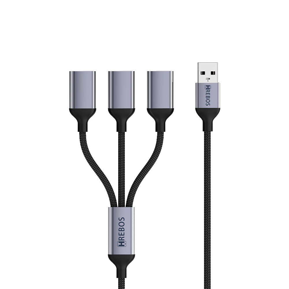 Hub Cable Hrebos Ad-226 3 Em 1 Usb 3 Portas 3.1a Cinza Cinza