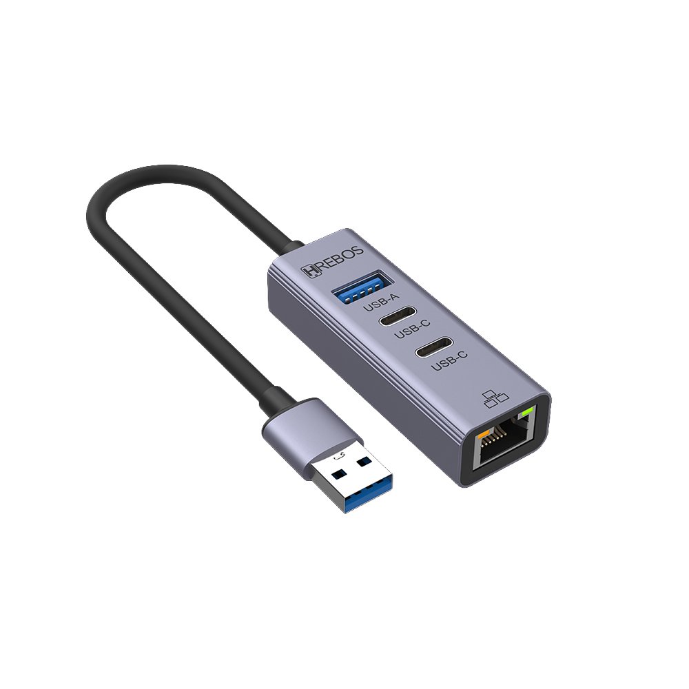 Hub Hrebos Ad-262 Flowhub Usb 2 Portas Ethernet Cinza Metálico Com Cabo Preto