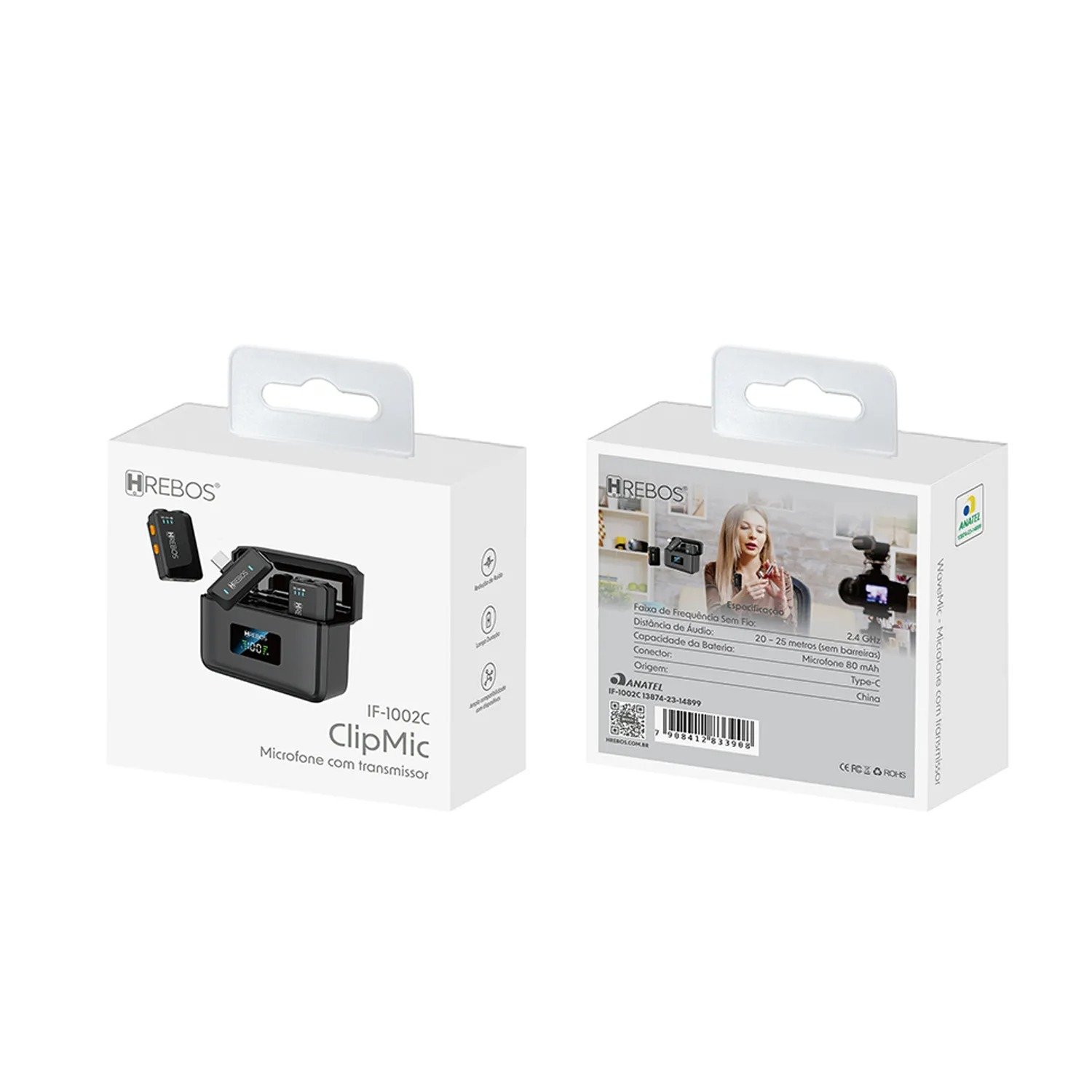 Microfone Lapela Hrebos If-1001 Wavemic Wireless 2.4ghz Preto