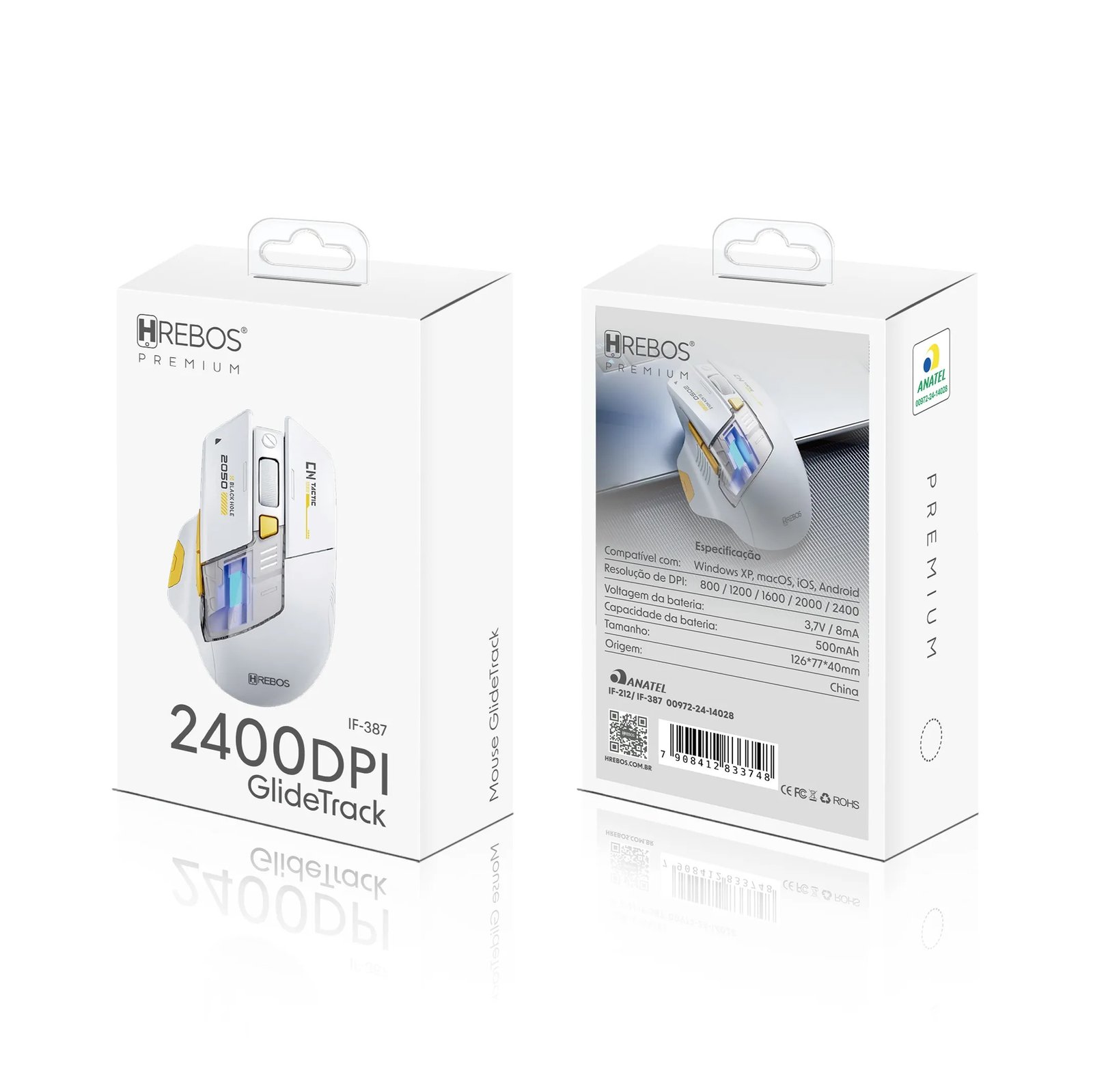 Mouse Hrebos Glidetrack If-387 Wireless 2400dpi Recarregavel Branco