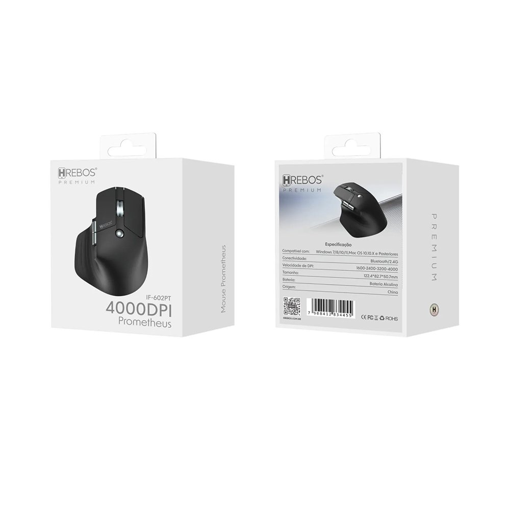 Mouse Sem Fio Hrebos IF-602 Prometheus 4000DPI Vertical Preto
