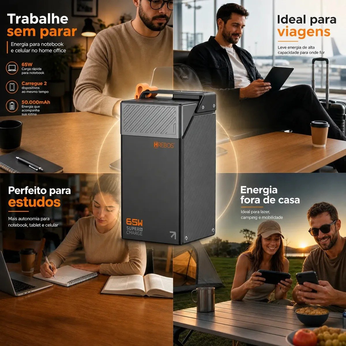 Power Bank Hrebos Pb-998 Forza 50000mah 65w Display Preto