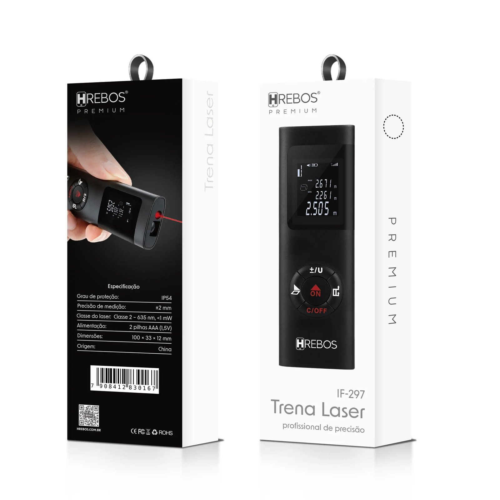 Trena Laser Hrebos If-297 20m Ip54 Preto Com Tela Iuminada