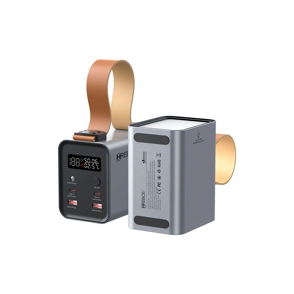 Power Bank Hrebos 60000mah 100w Usb-c Digital Pb-996 Cinza